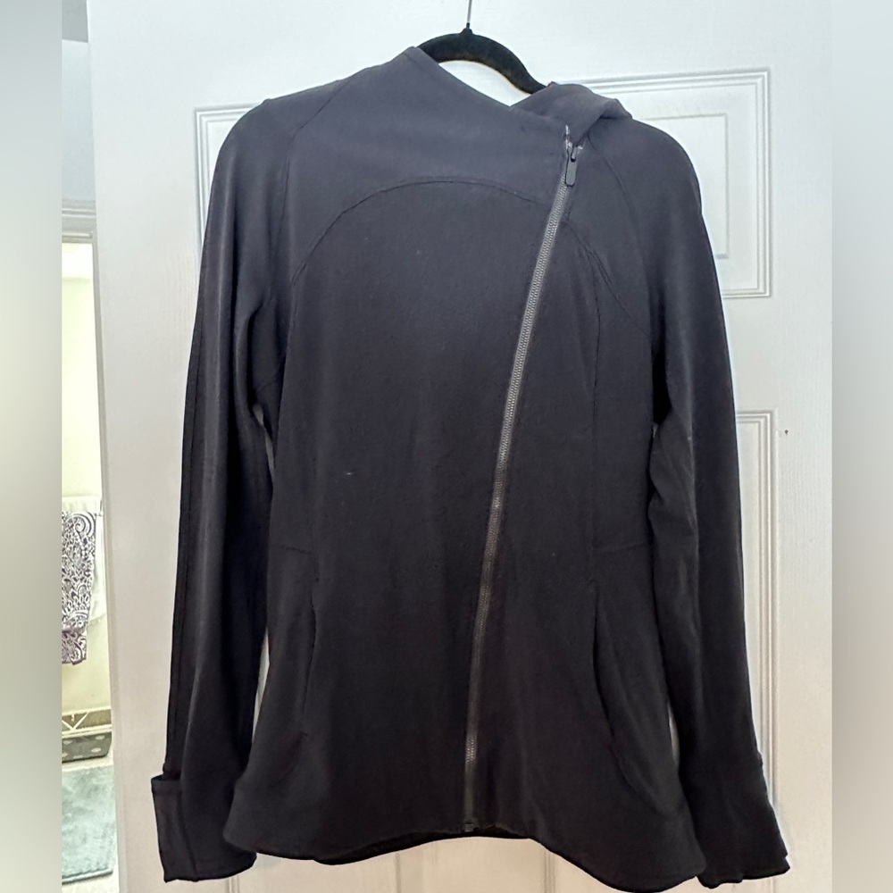 Lululemon Black Asymmetrical Zip Jacket Hoodie sz 10